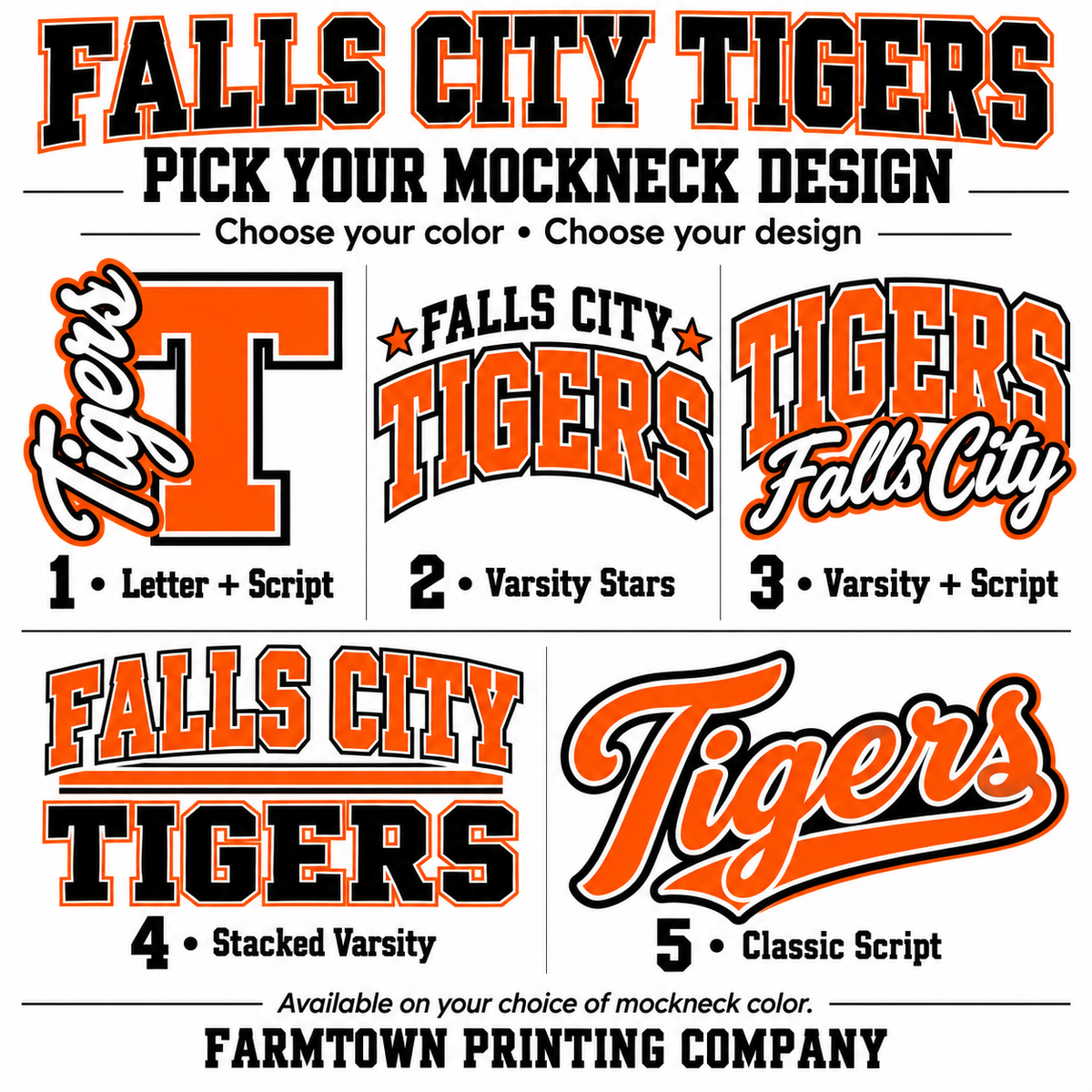 Falls City Tigers Mockneck - Pick Your Design - Pre-Order