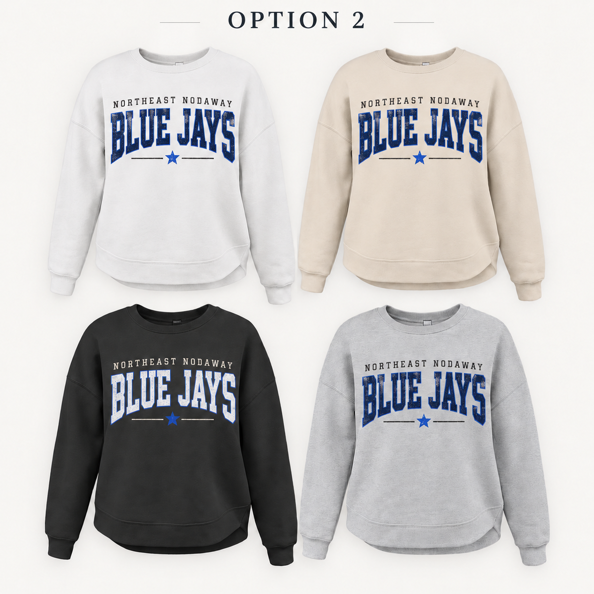 Northeast Nodaway Blue Jays Varsity Star Tee, Crew, Hoodie & Curve Bottom Crew