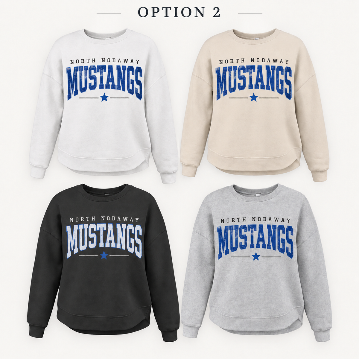 North Nodaway Mustangs Varsity Star Tee, Crew, Hoodie & Curve Bottom Crew
