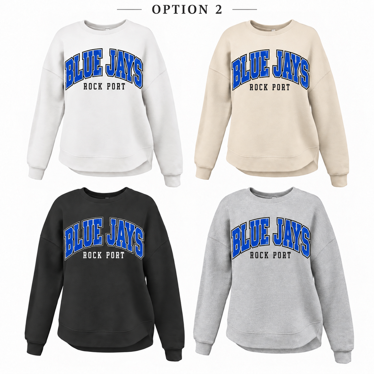 Rock Port Blue Jays Retro Script Tee, Crew, Hoodie & Curve Bottom Crew