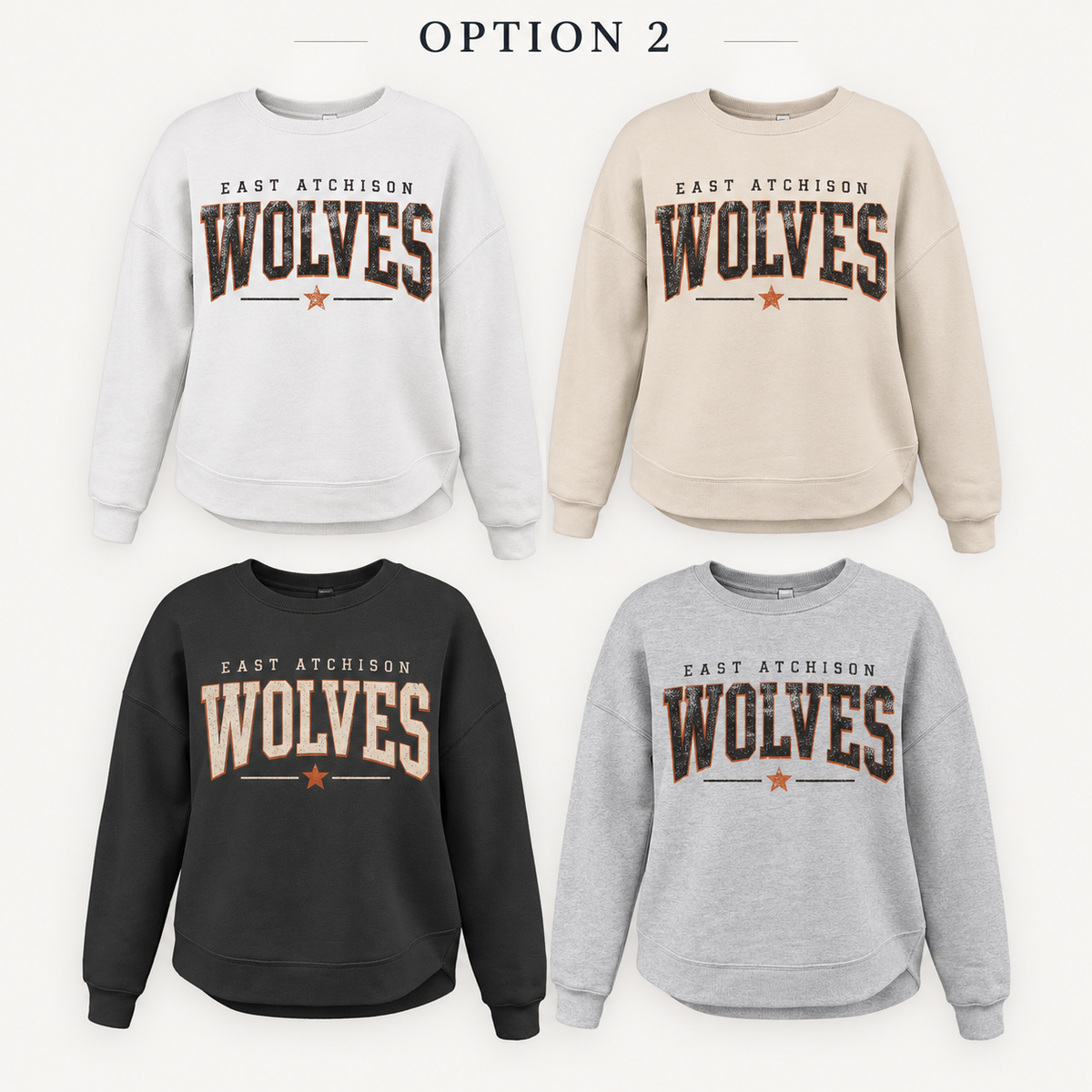 East Atchison Wolves Varsity Star Tee, Crew, Hoodie & Curve Bottom Crew