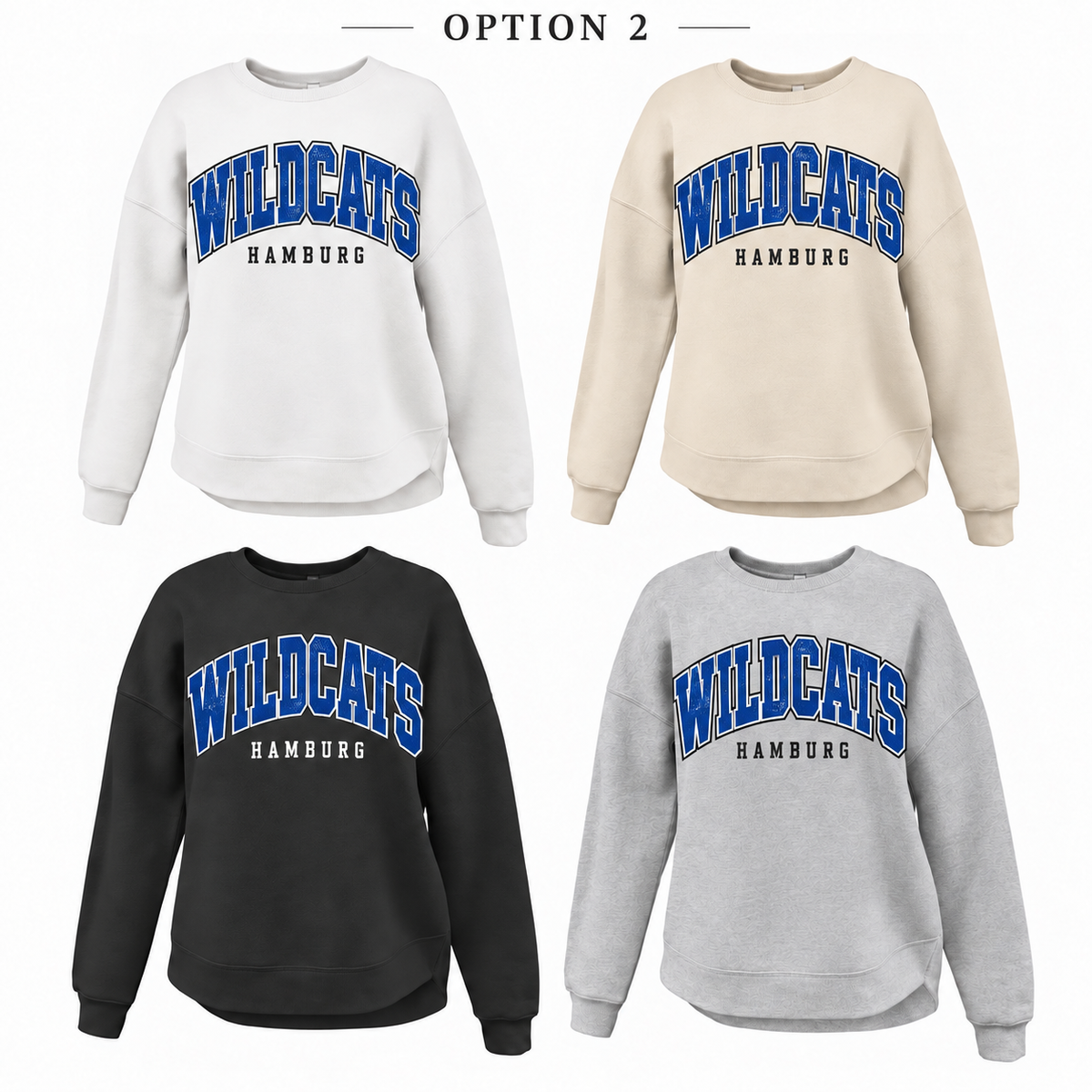 Hamburg Wildcats Retro Script Tee, Crew, Hoodie & Curve Bottom Crew