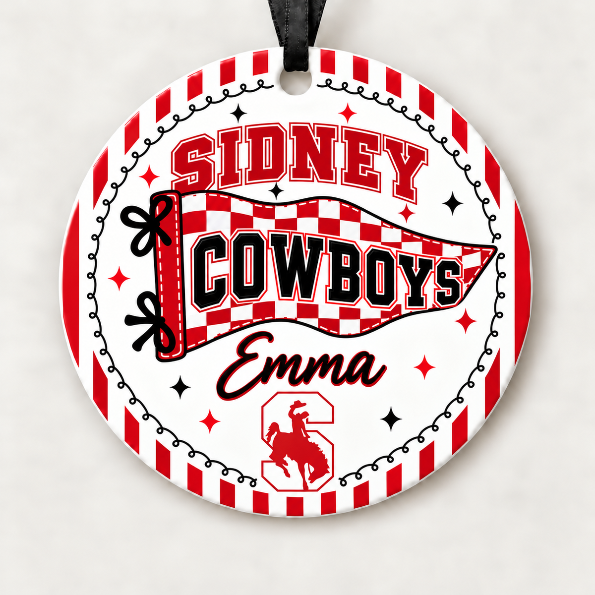 Sidney Cowboys Personalized Christmas Ornament, 4" Ceramic