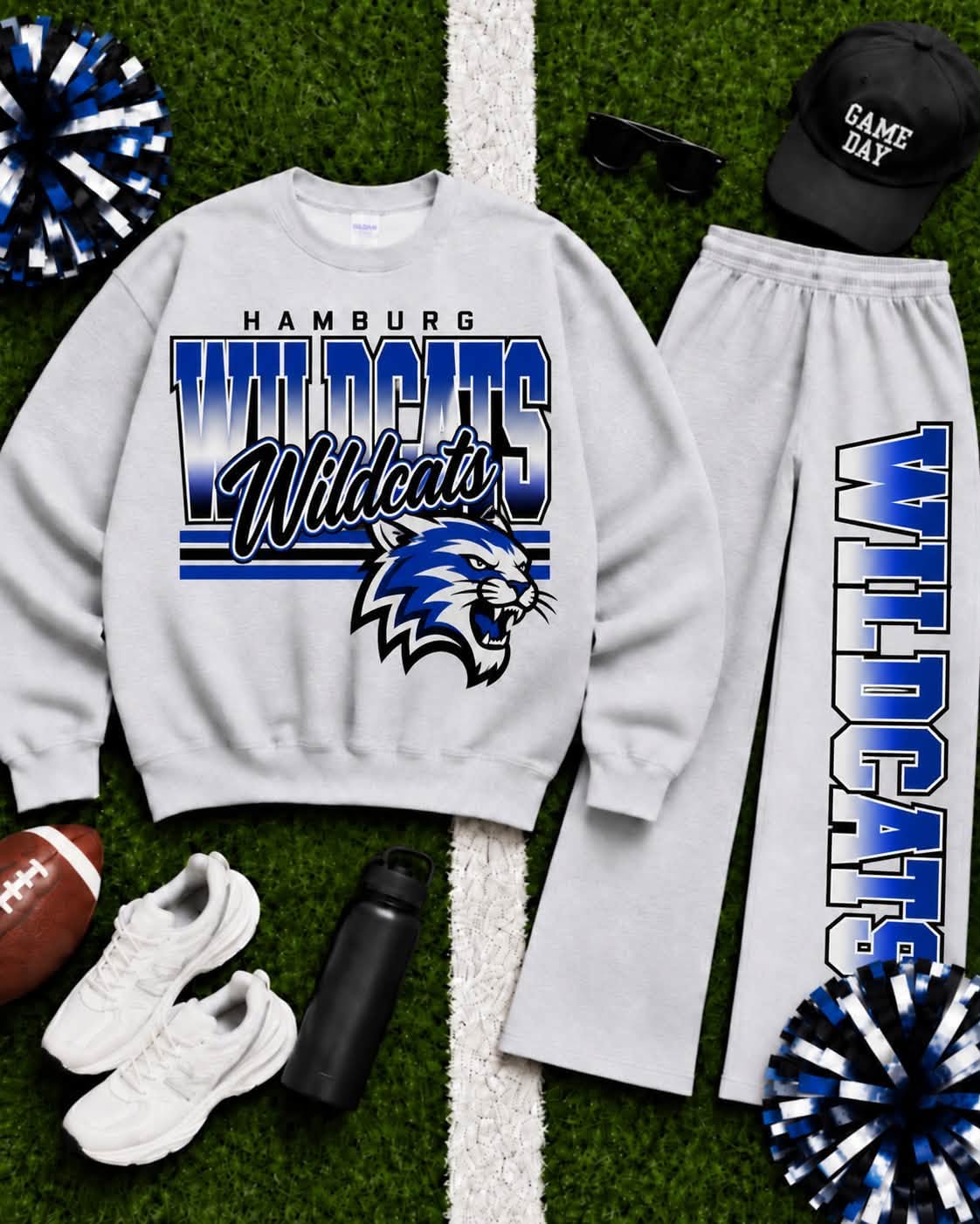 Hamburg Wildcats Ombre Varsity Crew & Wide Leg Sweatpants