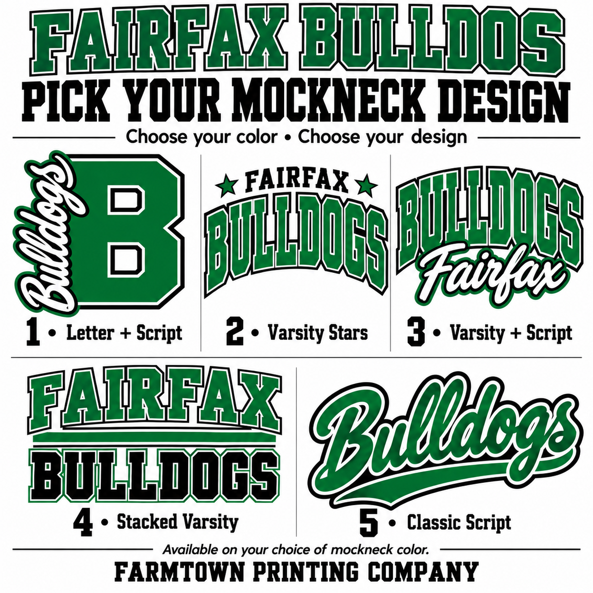 Fairfax Bulldogs Mockneck - Pick Your Design - Pre-Order