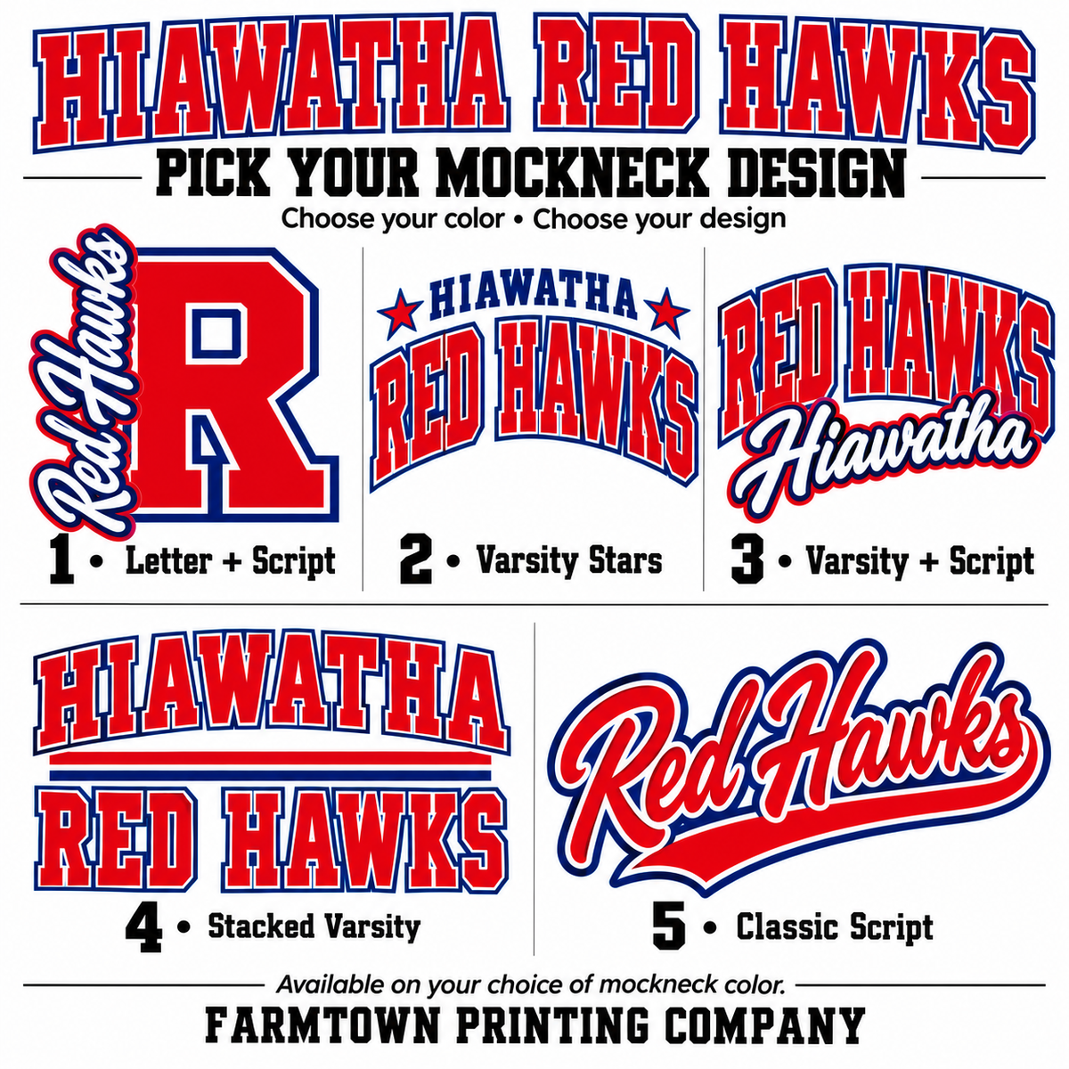 Hiawatha Red Hawks Mockneck - Pick Your Design - Pre-Order