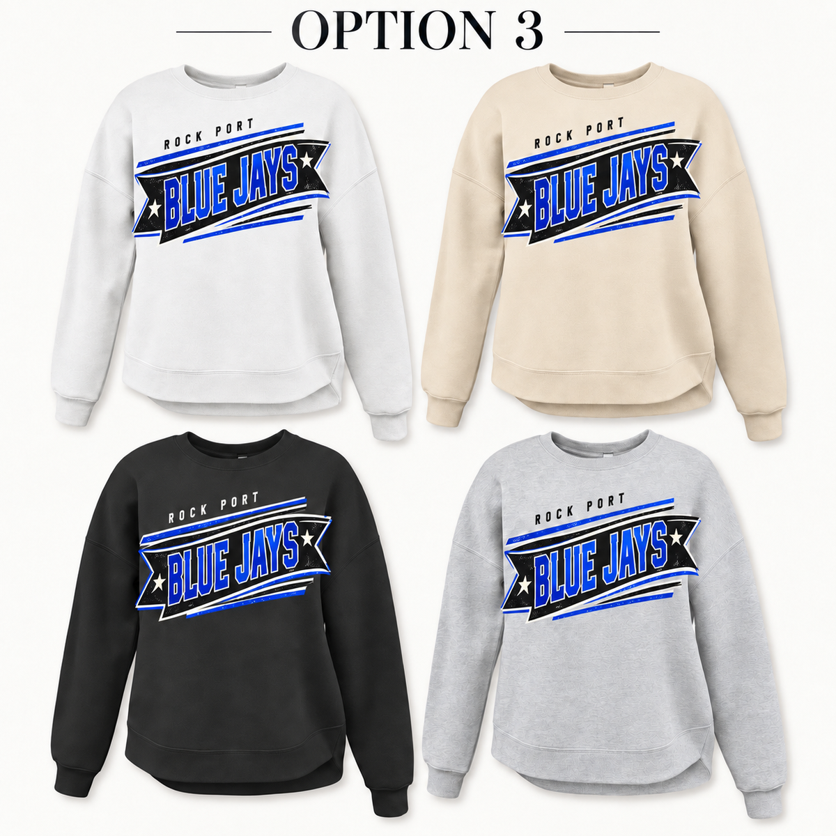 Rock Port Blue Jays Banner Tee, Crew, Hoodie & Curve Bottom Crew