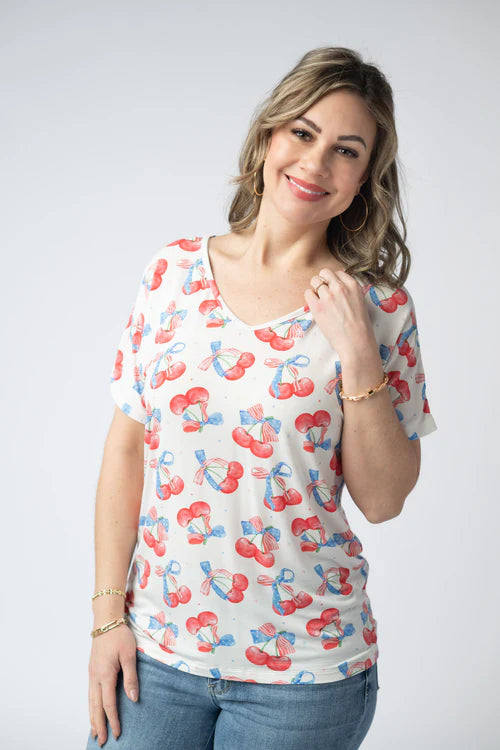 Chloe Cozy Top - Patriotic Cherries