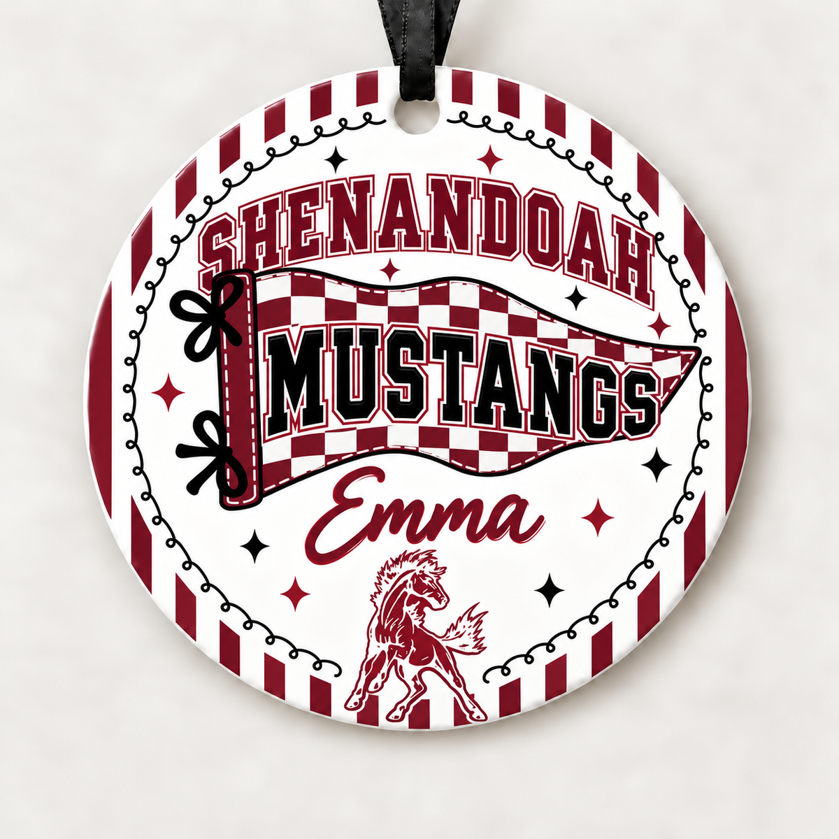 Shenandoah Mustangs Personalized Christmas Ornament, 4" Ceramic