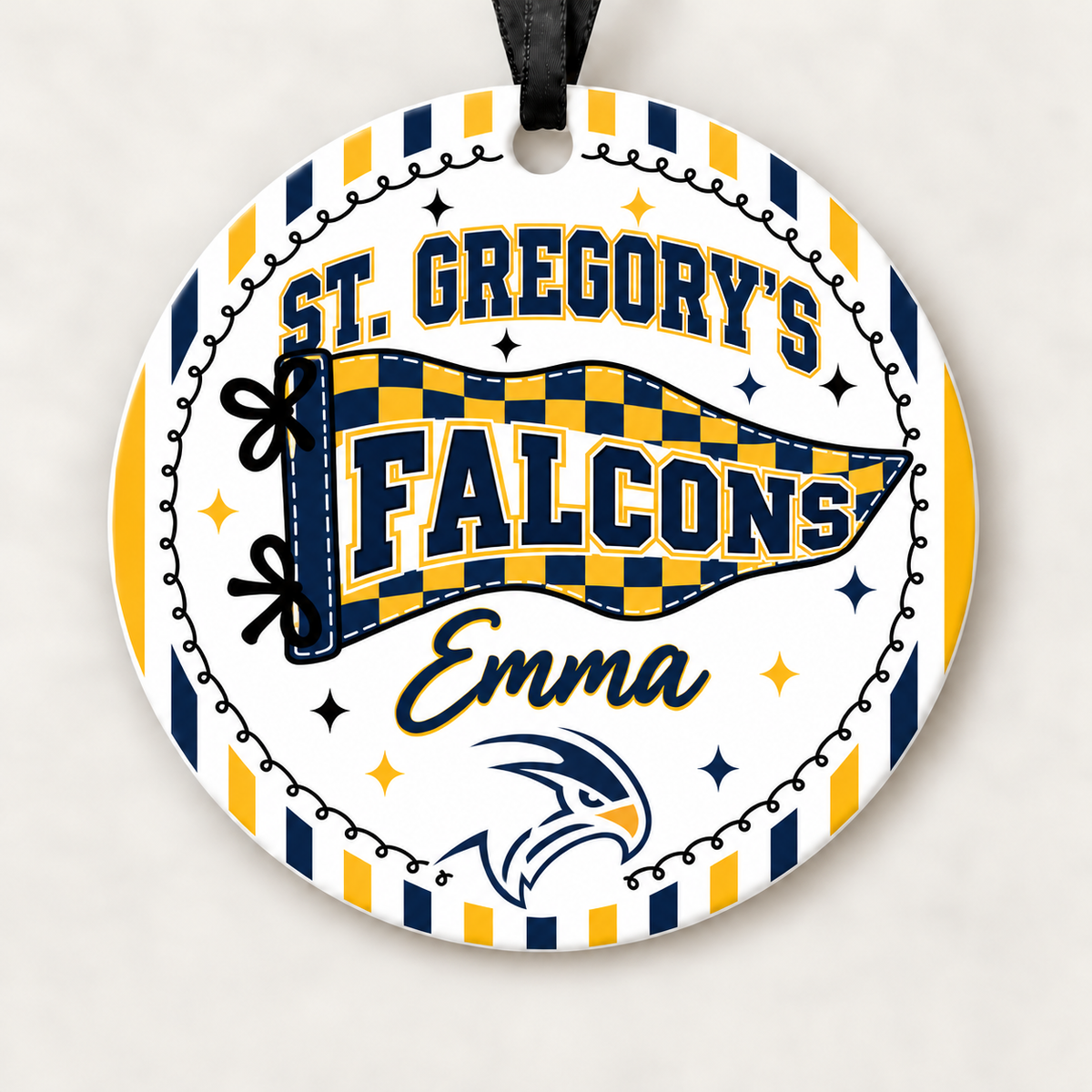 St. Gregory's Falcons Personalized Christmas Ornament, 4" Ceramic