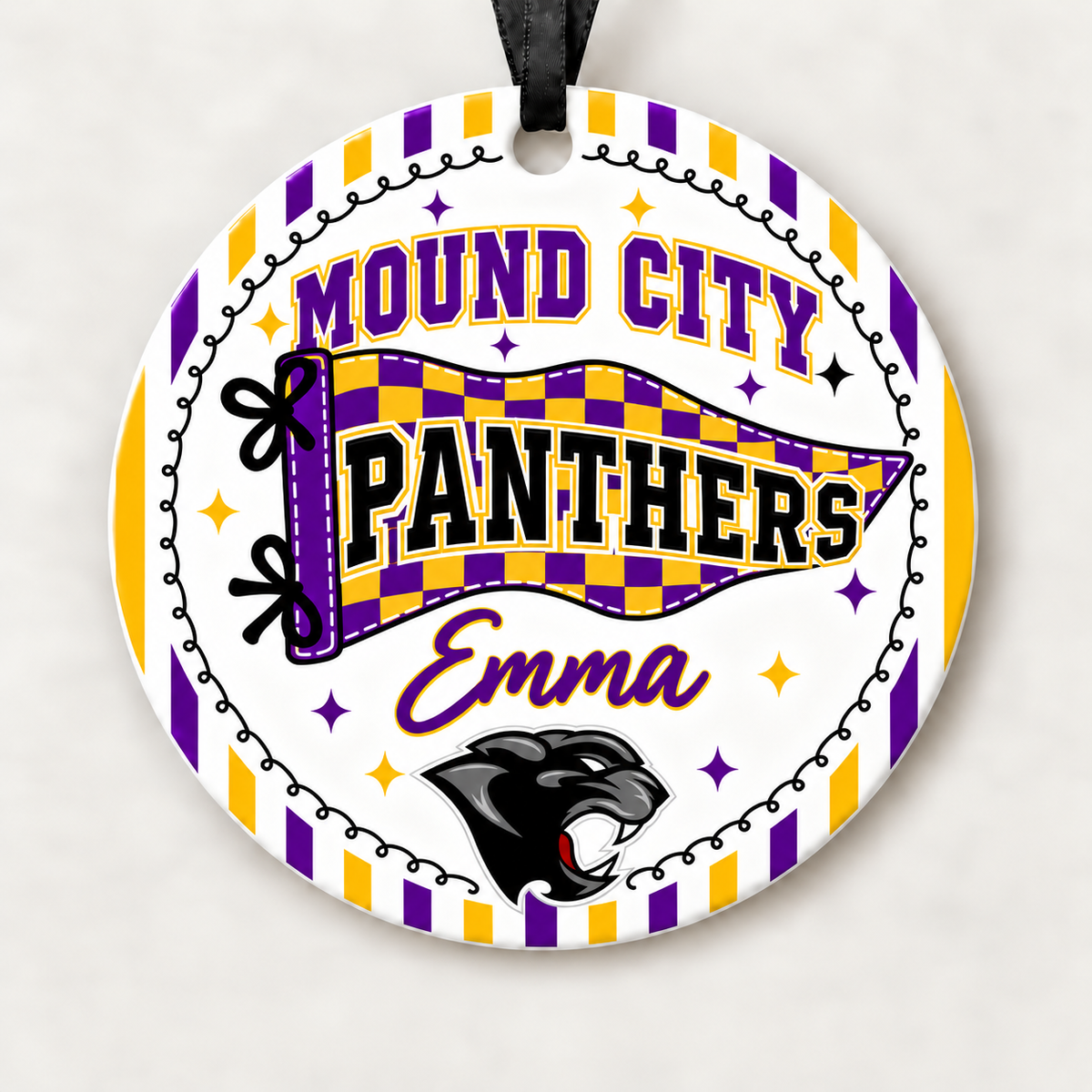Mound City Panthers Personalized Christmas Ornament, 4" Ceramic