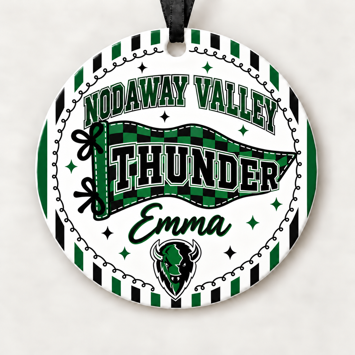 Nodaway Valley Thunder Personalized Christmas Ornament, 4" Ceramic