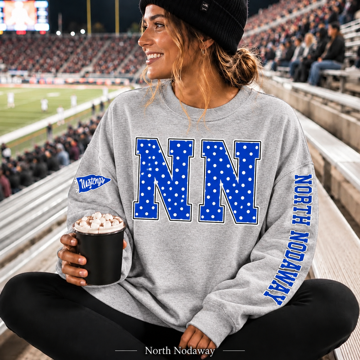 North Nodaway Mustangs Polka Dot Varsity Letter Sweatshirt & Hoodie