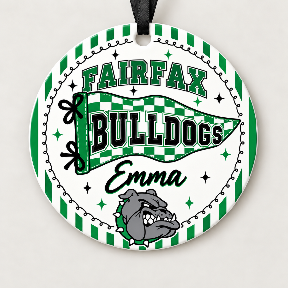 Fairfax Bulldogs Personalized Christmas Ornament, 4" Ceramic