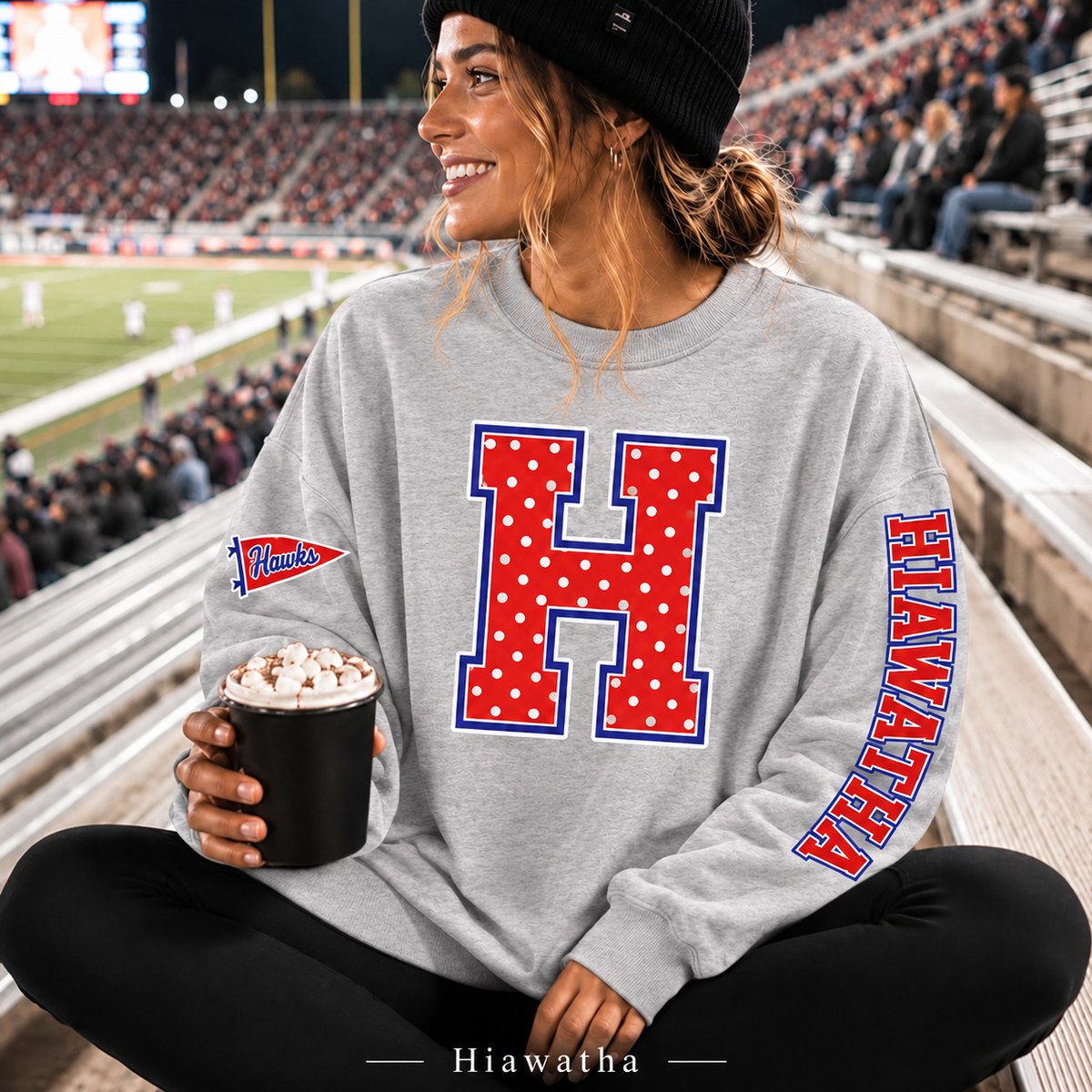 Hiawatha Red Hawks Polka Dot Varsity Letter Sweatshirt & Hoodie