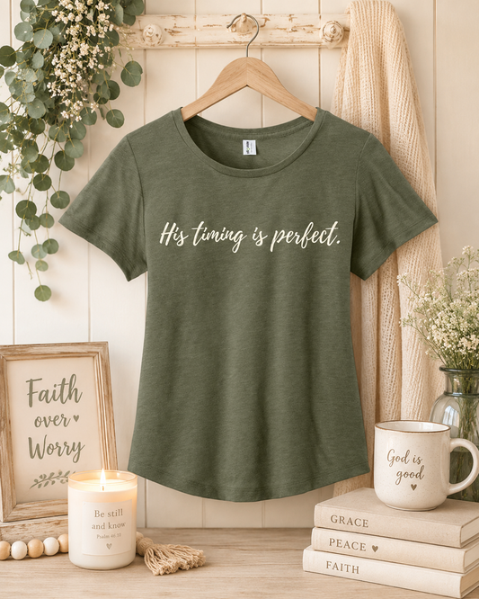 His Timing Is Perfect. — Women's Scoop Neck