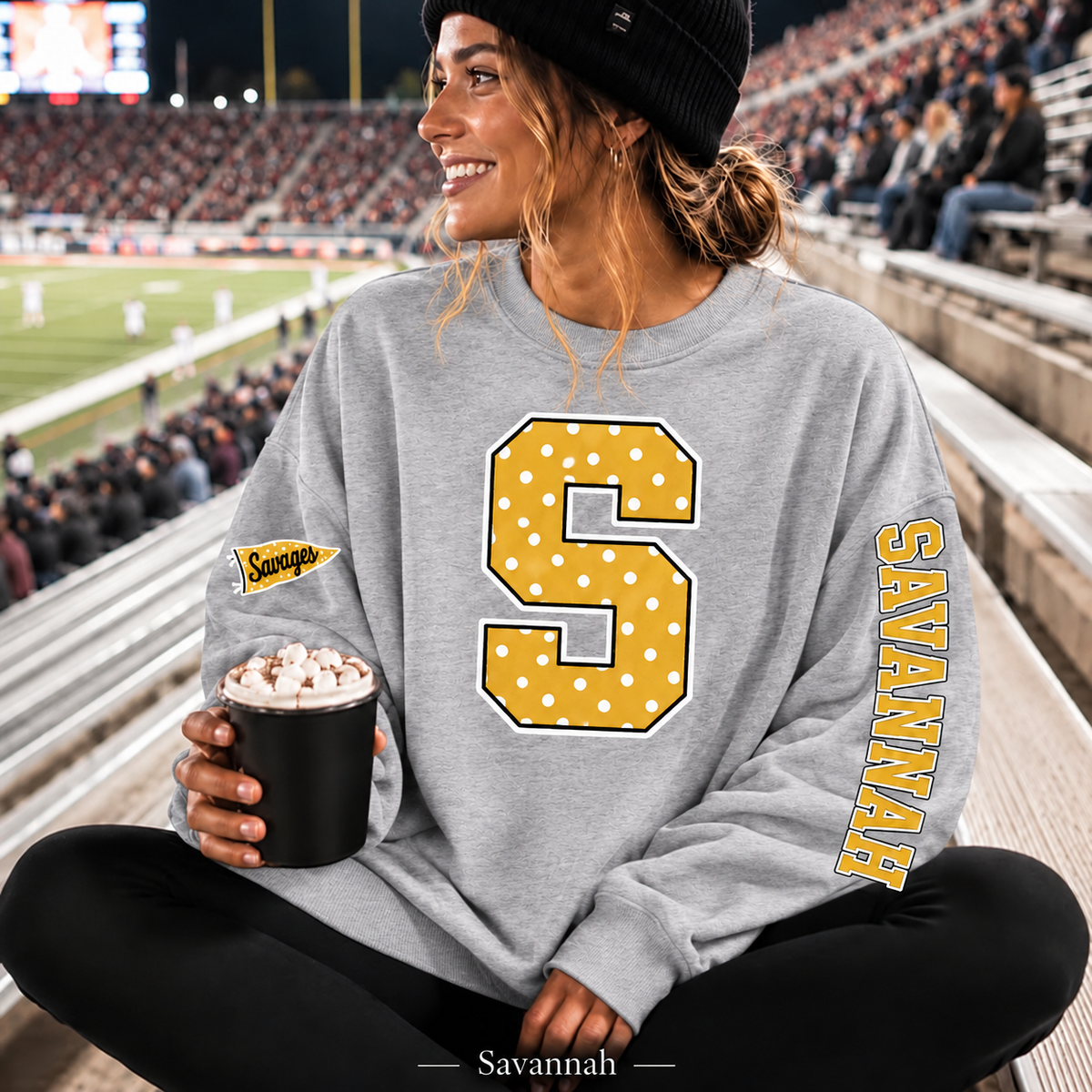 Savannah Savages Polka Dot Varsity Letter Sweatshirt & Hoodie