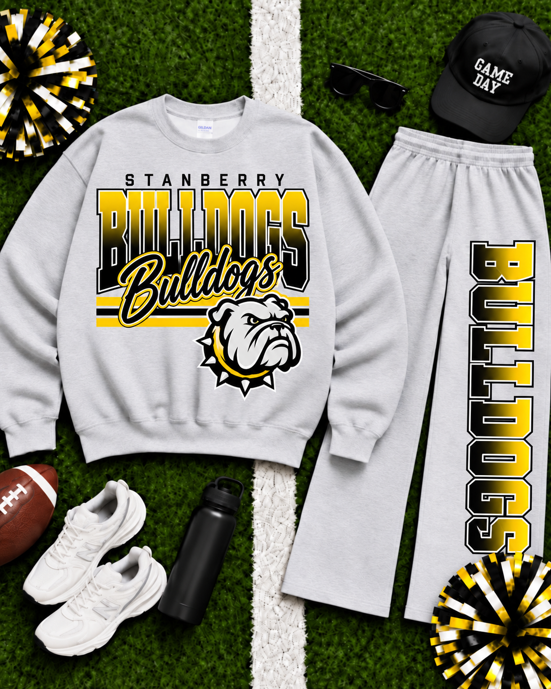 Stanberry Bulldogs Ombre Varsity Crew & Wide Leg Sweatpants