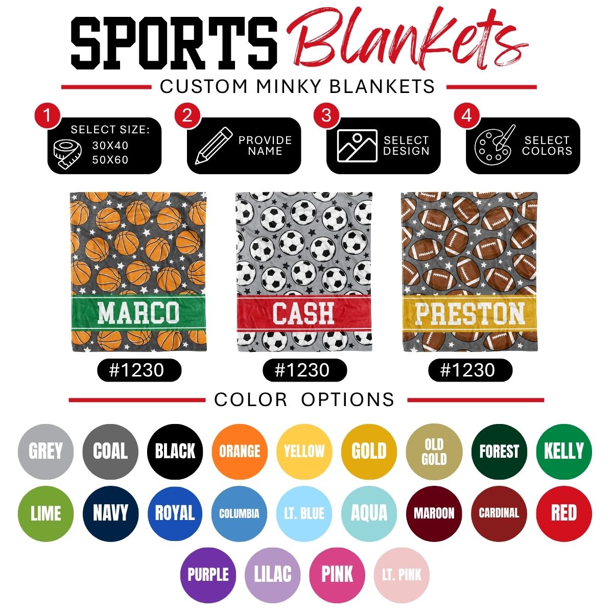 Custom Sports Minky Blanket — Personalized (Your Name, Design & Colors)