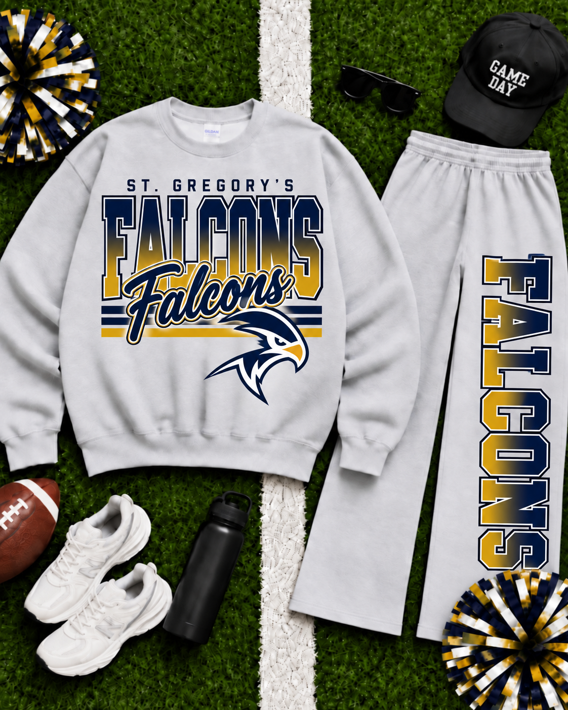 St. Gregory's Falcons Ombre Varsity Crew & Wide Leg Sweatpants