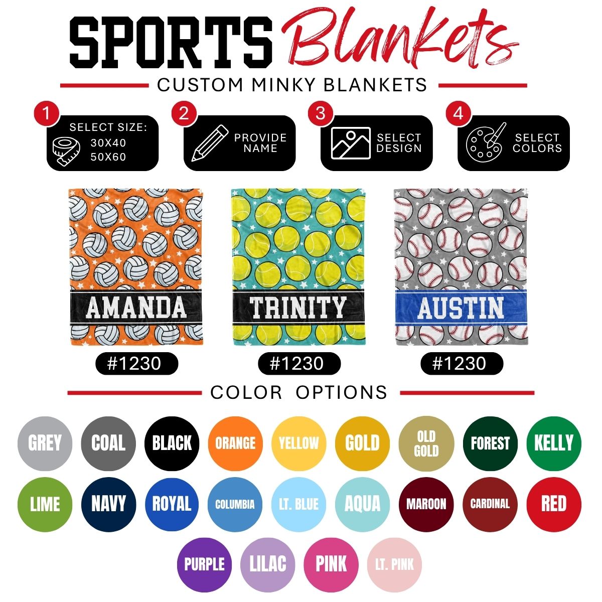 Custom Sports Minky Blanket — Personalized (Your Name, Design & Colors)