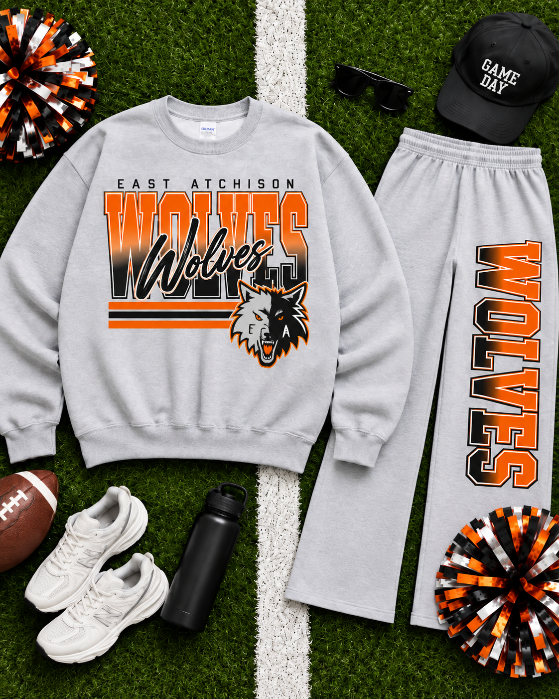 East Atchison Wolves Ombre Varsity Crew & Wide Leg Sweatpants