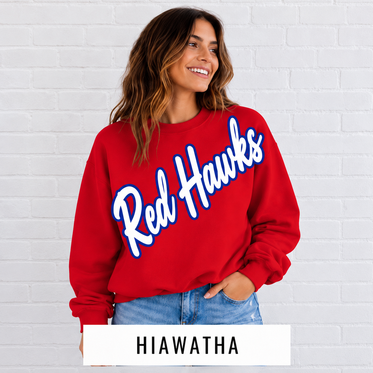 Hiawatha Red Hawks Script Mascot Sweatshirt