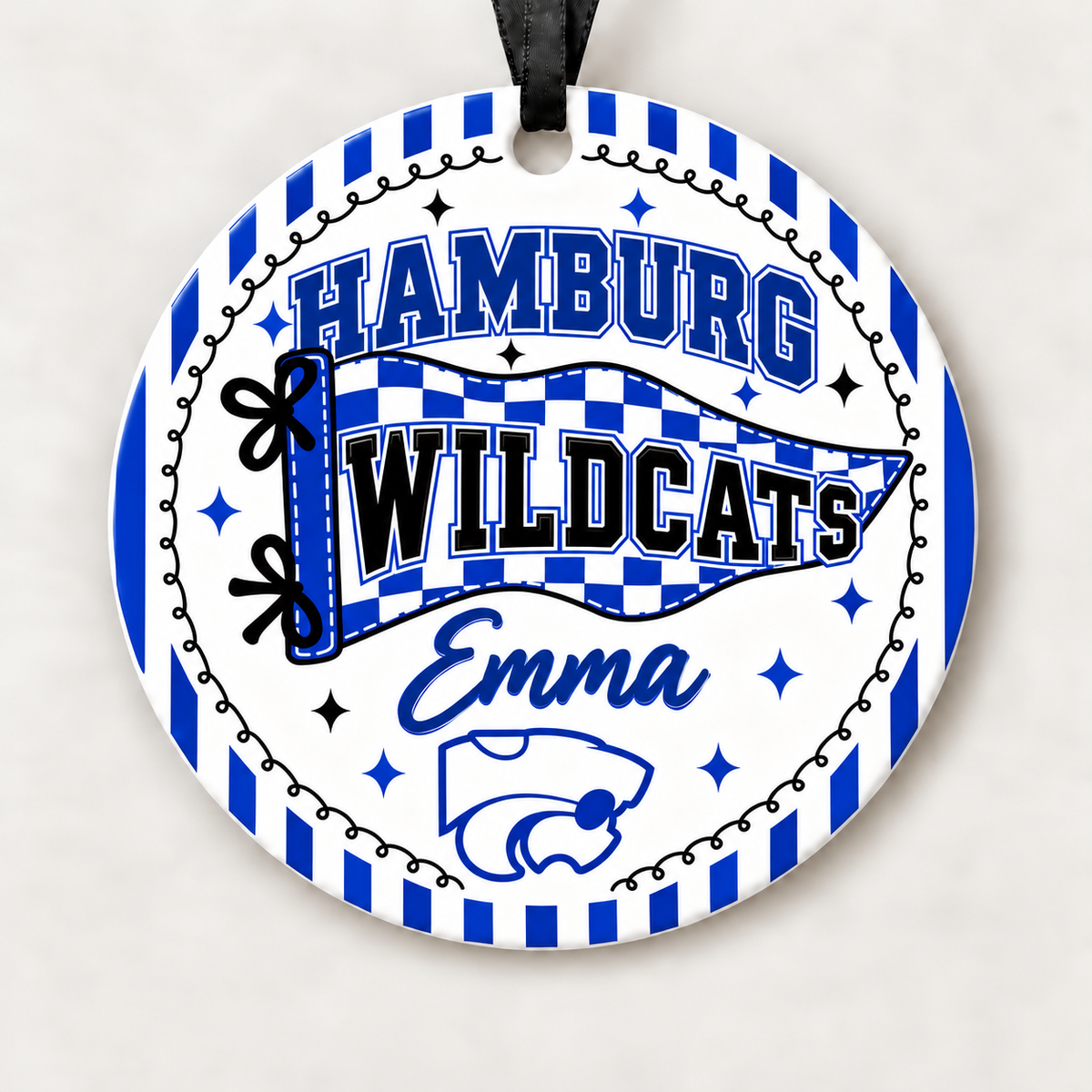 Hamburg Wildcats Personalized Christmas Ornament, 4" Ceramic