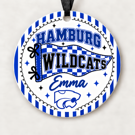 Hamburg Wildcats Personalized Christmas Ornament, 4" Ceramic