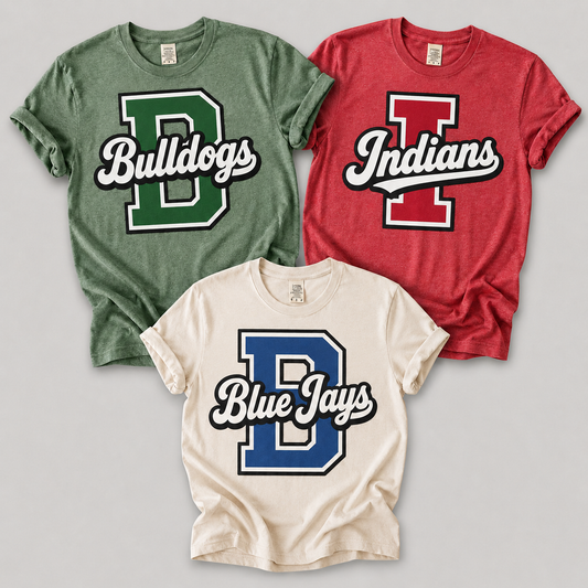 Youth Custom Varsity Letter Mascot Tee — Your Team & Colors