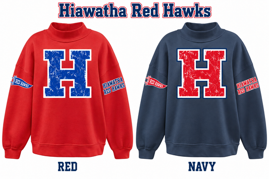 Hiawatha Red Hawks Varsity Letter Mockneck - Pre-Order