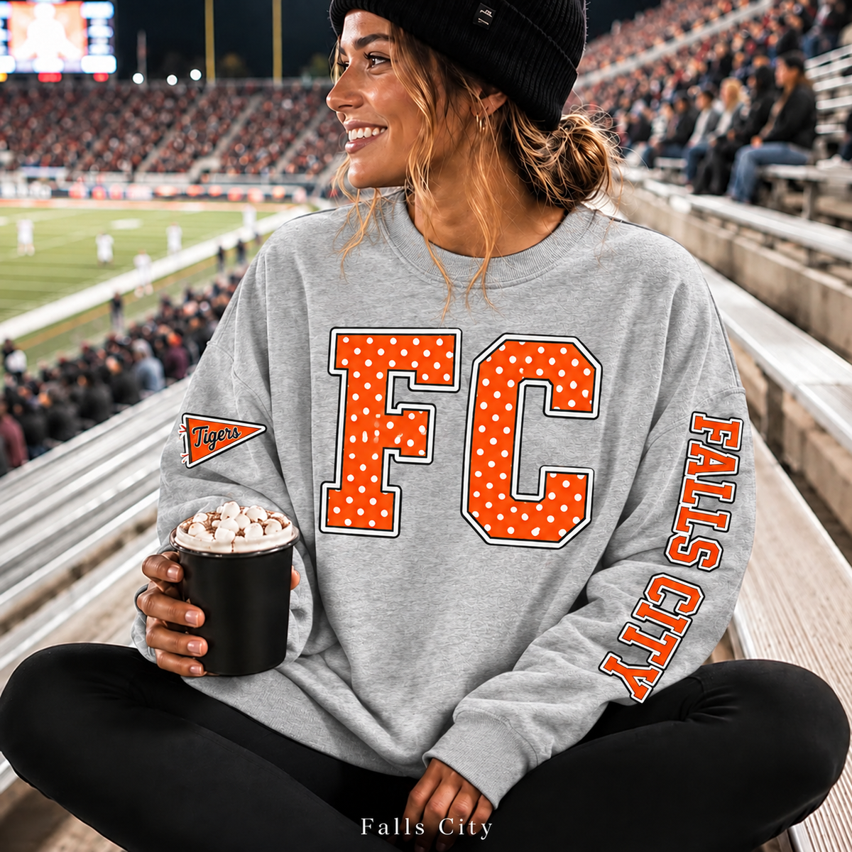 Falls City Tigers Polka Dot Varsity Letter Sweatshirt & Hoodie