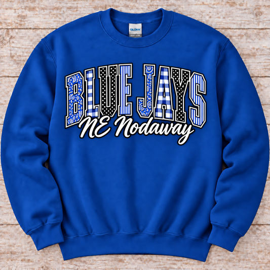 Northeast Nodaway Blue Jays Patchwork Sweatshirt or Tee
