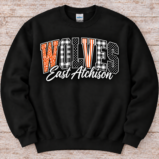 East Atchison Wolves Patchwork Sweatshirt or Tee