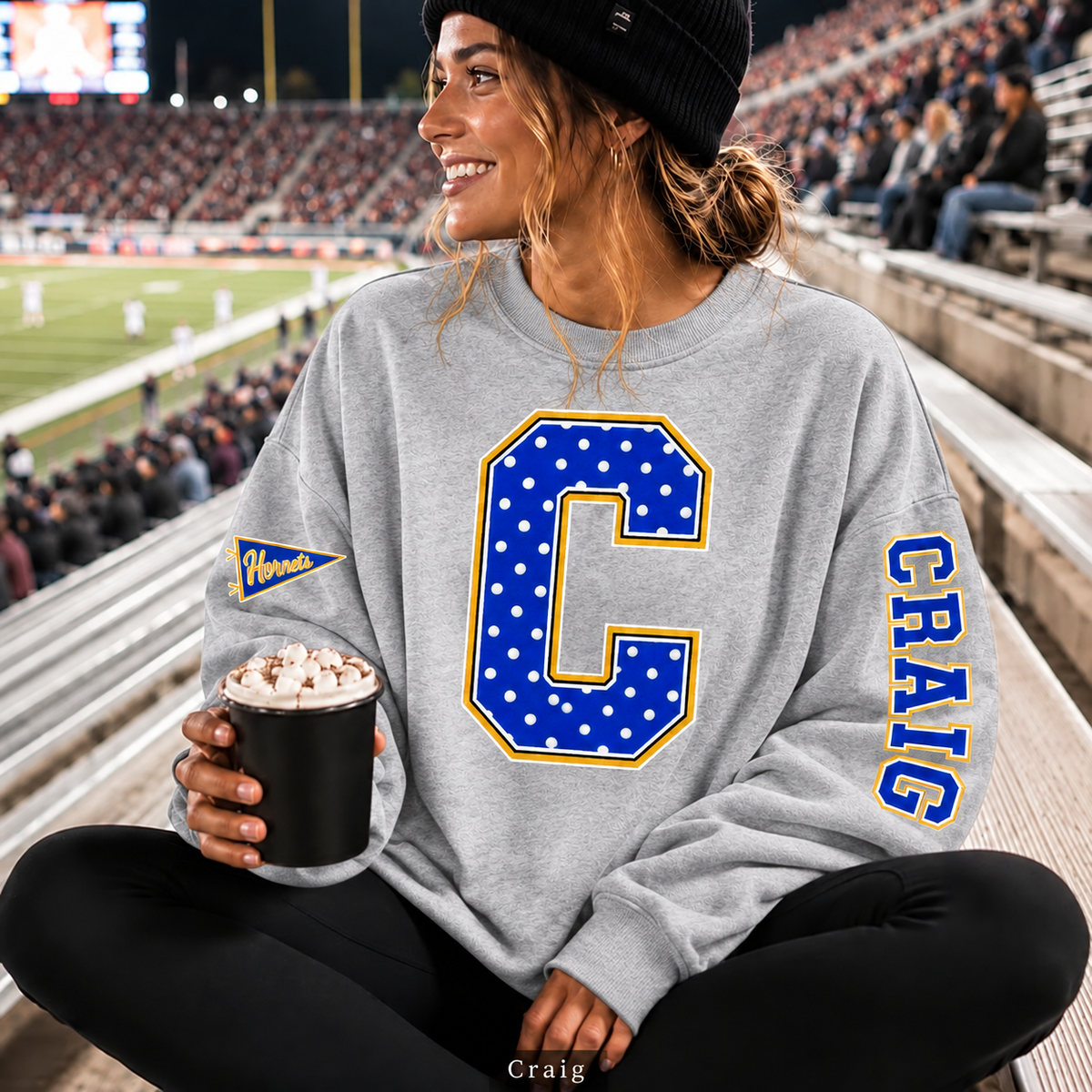 Craig Hornets Polka Dot Varsity Letter Sweatshirt & Hoodie