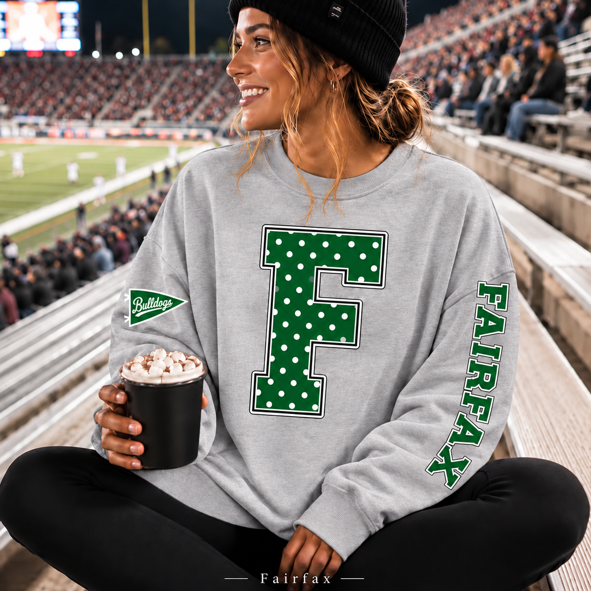 Fairfax Bulldogs Polka Dot Varsity Letter Sweatshirt & Hoodie