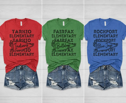 Custom School Spirit Pennant Tee — Any School, Any Color