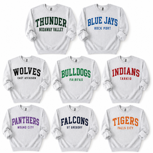 Youth Custom Varsity Mascot Tee — Your Team & Town