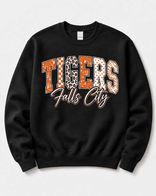 Falls City Tigers Patchwork Sweatshirt or Tee
