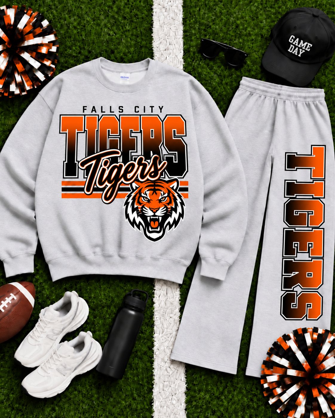 Falls City Tigers Ombre Varsity Crew & Wide Leg Sweatpants