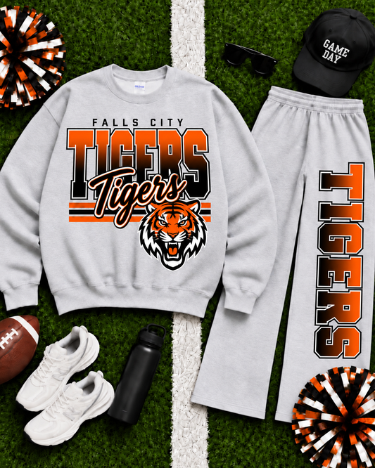 Falls City Tigers Ombre Varsity Crew & Wide Leg Sweatpants