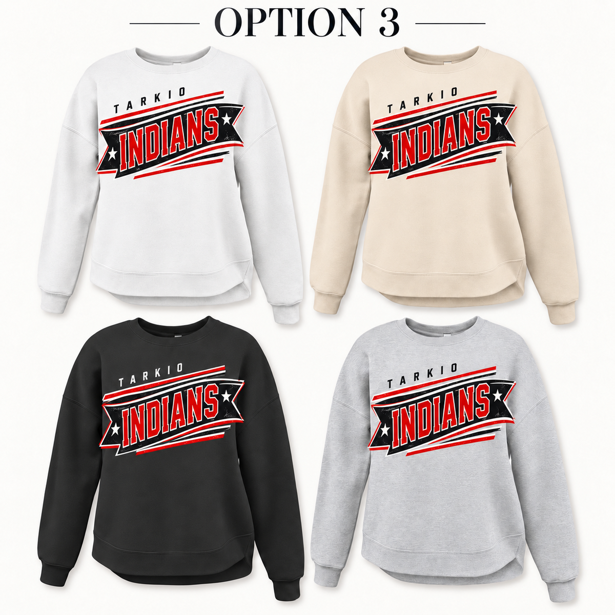 Tarkio Indians Banner Tee, Crew, Hoodie & Curve Bottom Crew