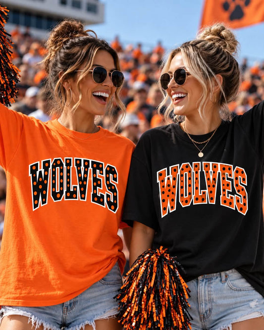 East Atchison Wolves Polka Dot Arch Tee, Long Sleeve, Crew & Hoodie