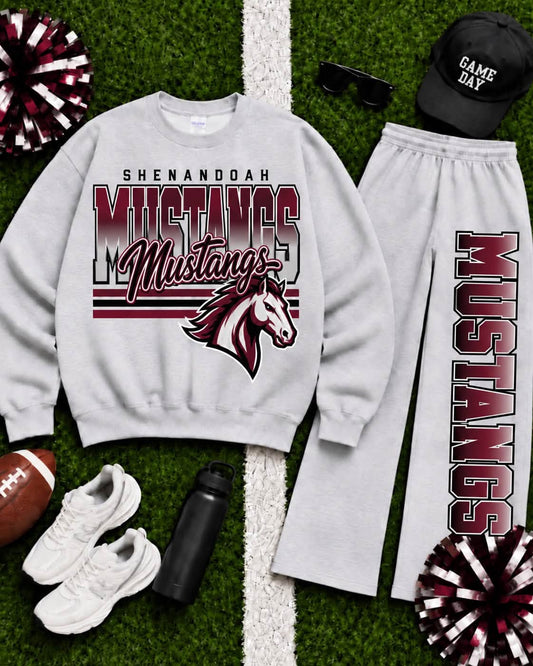 Shenandoah Mustangs Ombre Varsity Crew & Wide Leg Sweatpants