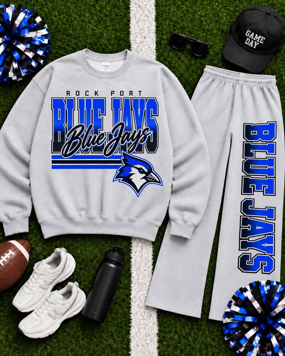 Rock Port Blue Jays Ombre Varsity Crew & Wide Leg Sweatpants