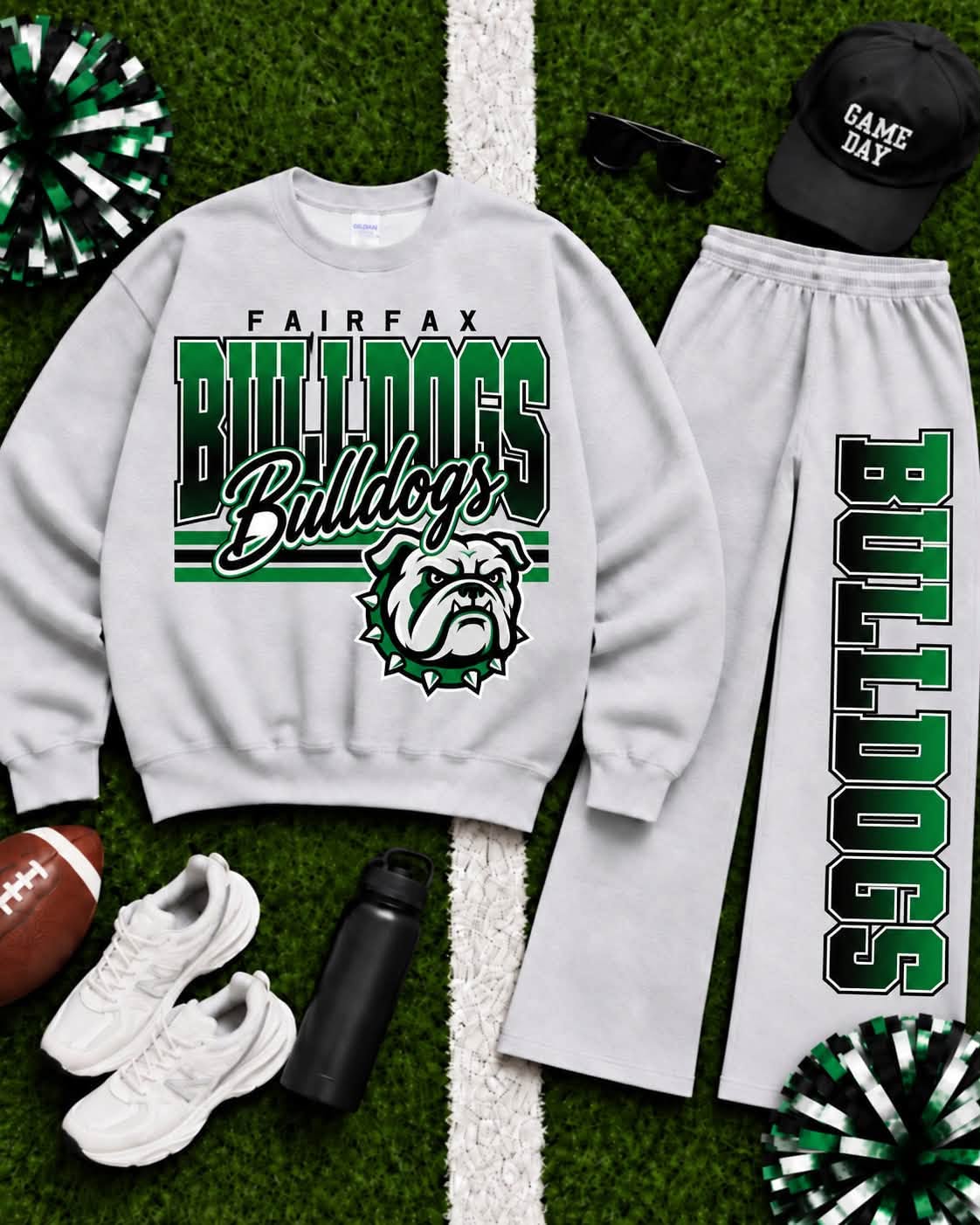 Fairfax Bulldogs Ombre Varsity Crew & Wide Leg Sweatpants