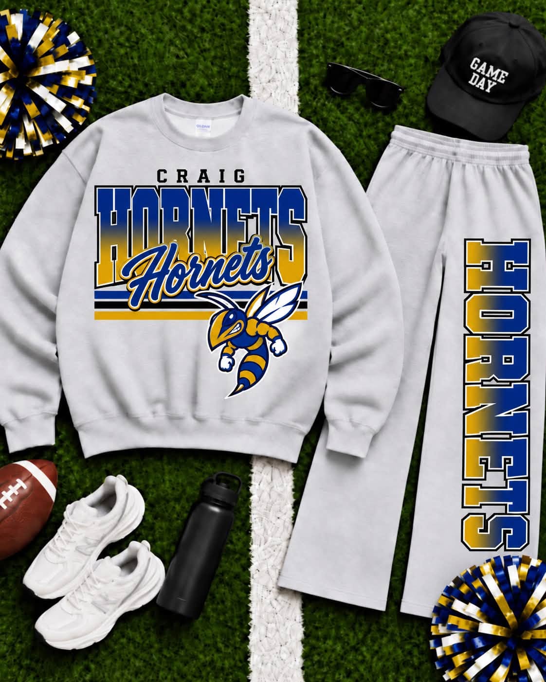 Craig Hornets Ombre Varsity Crew & Wide Leg Sweatpants