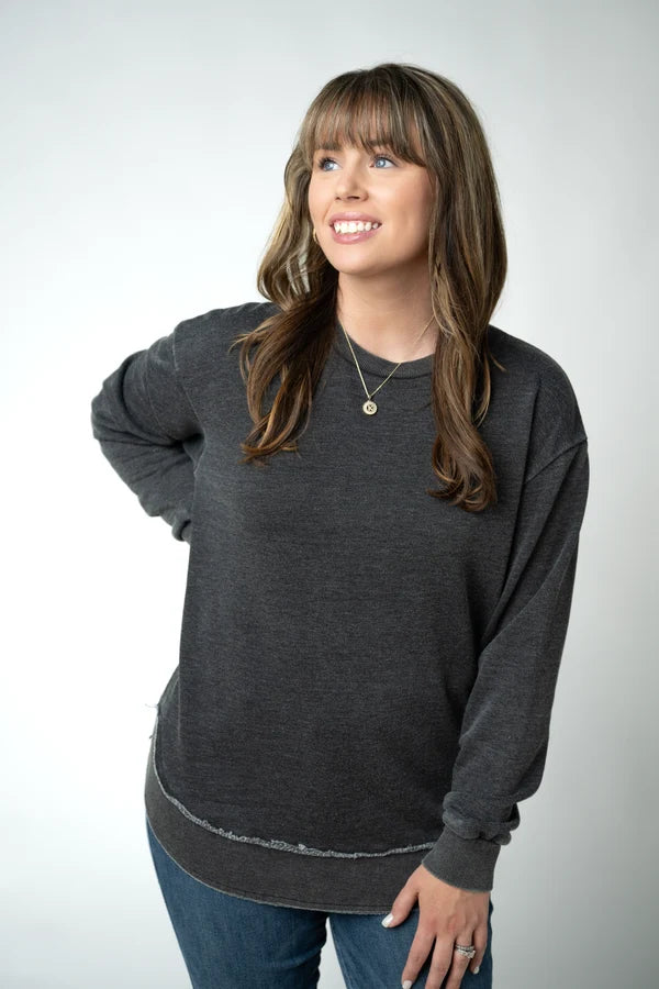 Vintage Wash Curved Hem Pullover