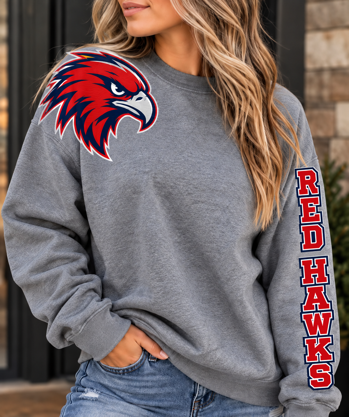 Hiawatha Red Hawks Sleeve Sweatshirt