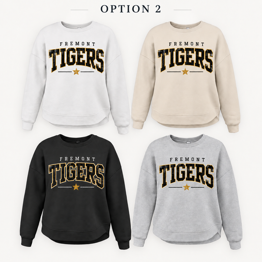 Fremont Tigers Varsity Star Tee, Crew, Hoodie & Curve Bottom Crew